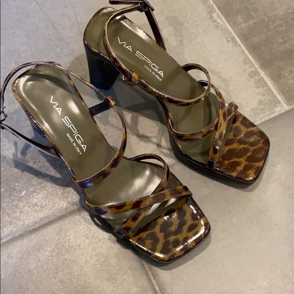 Via spiga cheetah block heel sandal